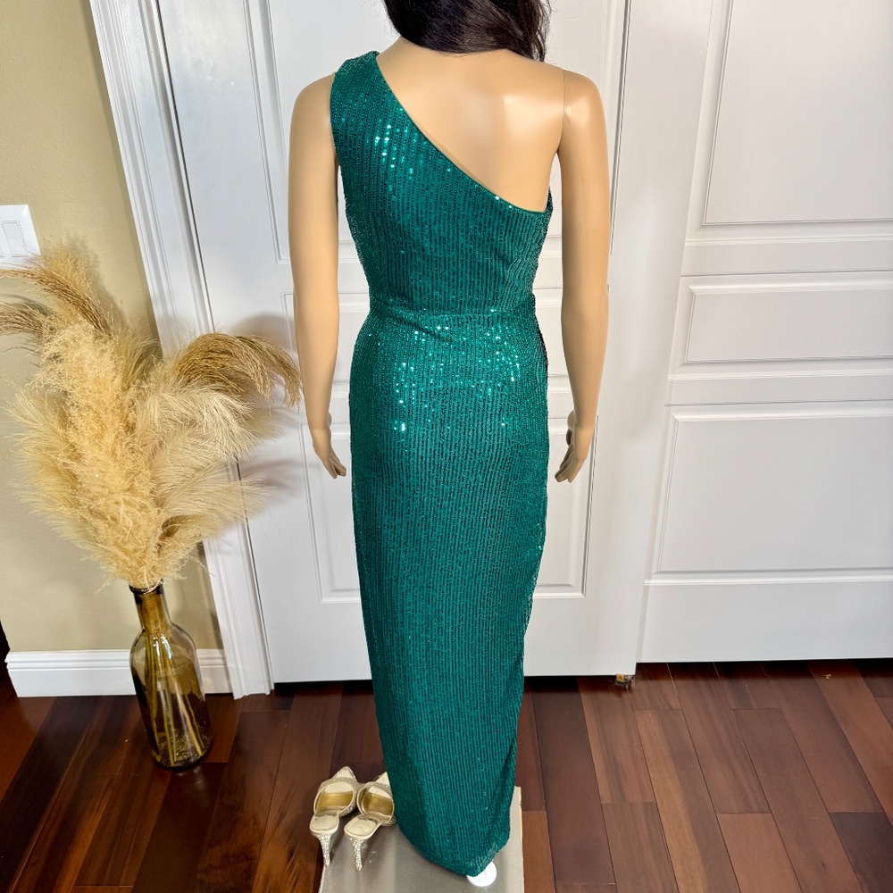 PEACOCK GREEN LONG SEQUIN DRESS - Picture 11 of 14